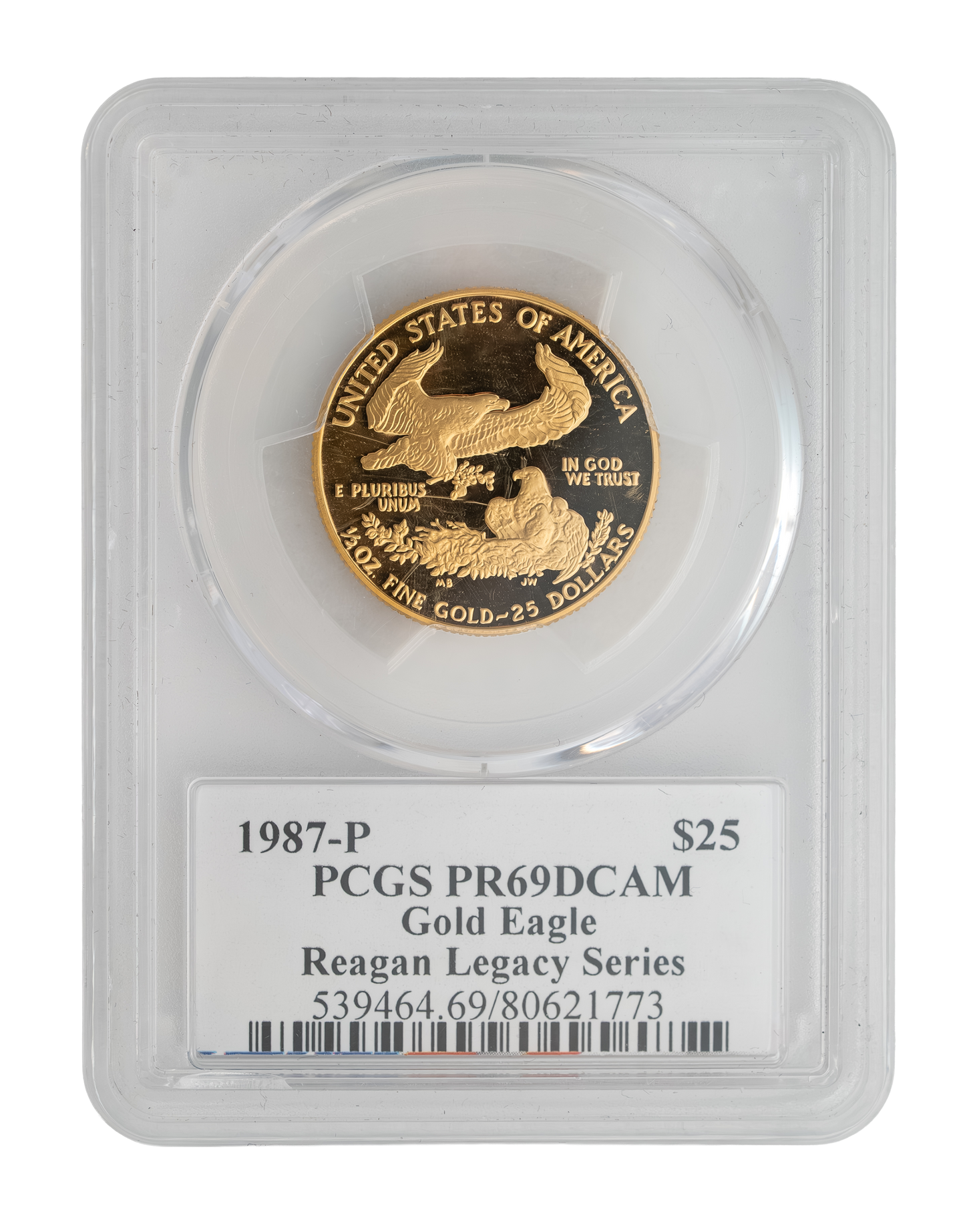 1987-P American Gold Eagle 1/2 oz PCGS PR69 Reagan Legacy Series Michael Reagan