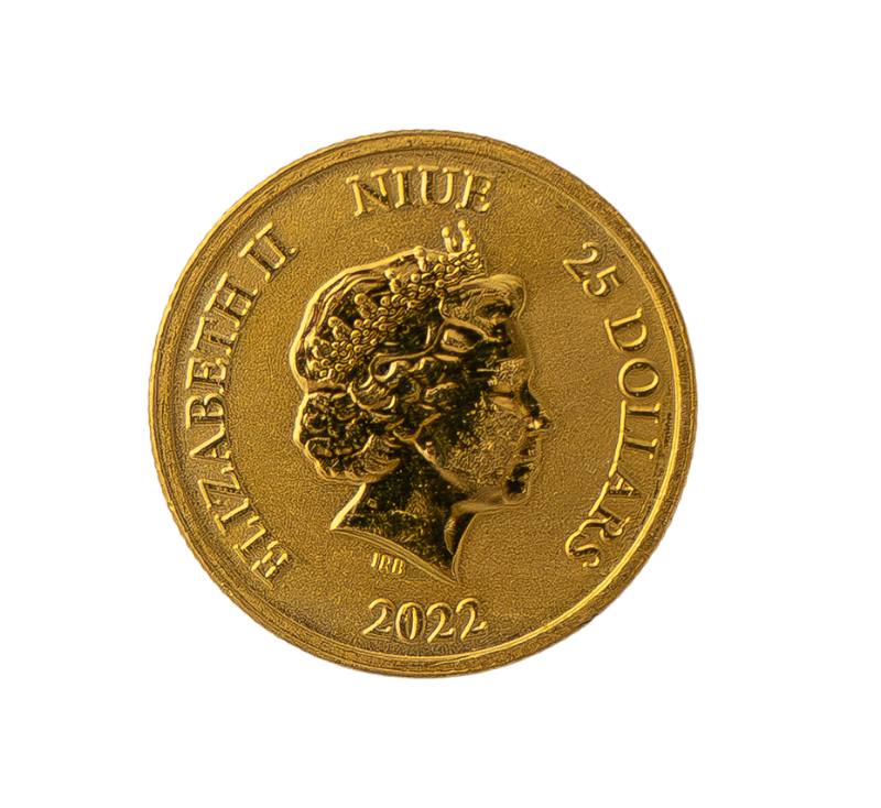 2022 Washington Monument Elizabeth II New Zealand Mint $25 1/4 oz Gold Coin