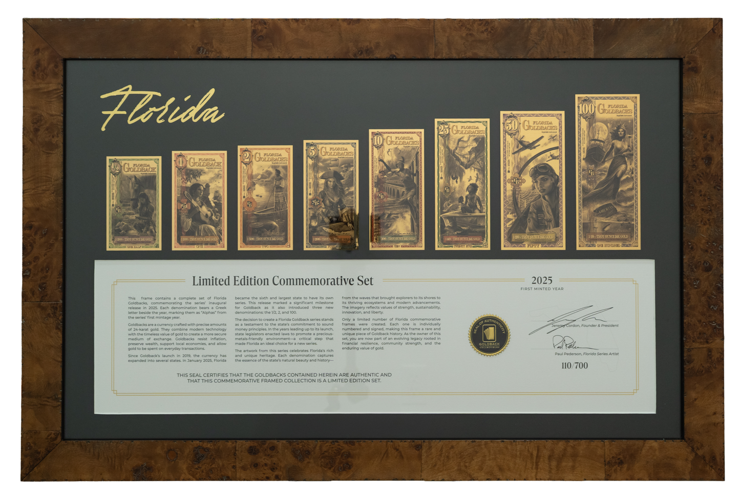 Florida Commemorative Framed Goldback Set