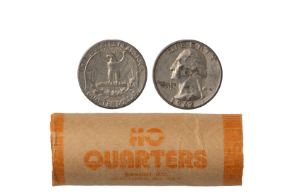 90% Silver Washington Quarters 40-Coin Roll (Circulated - AU)