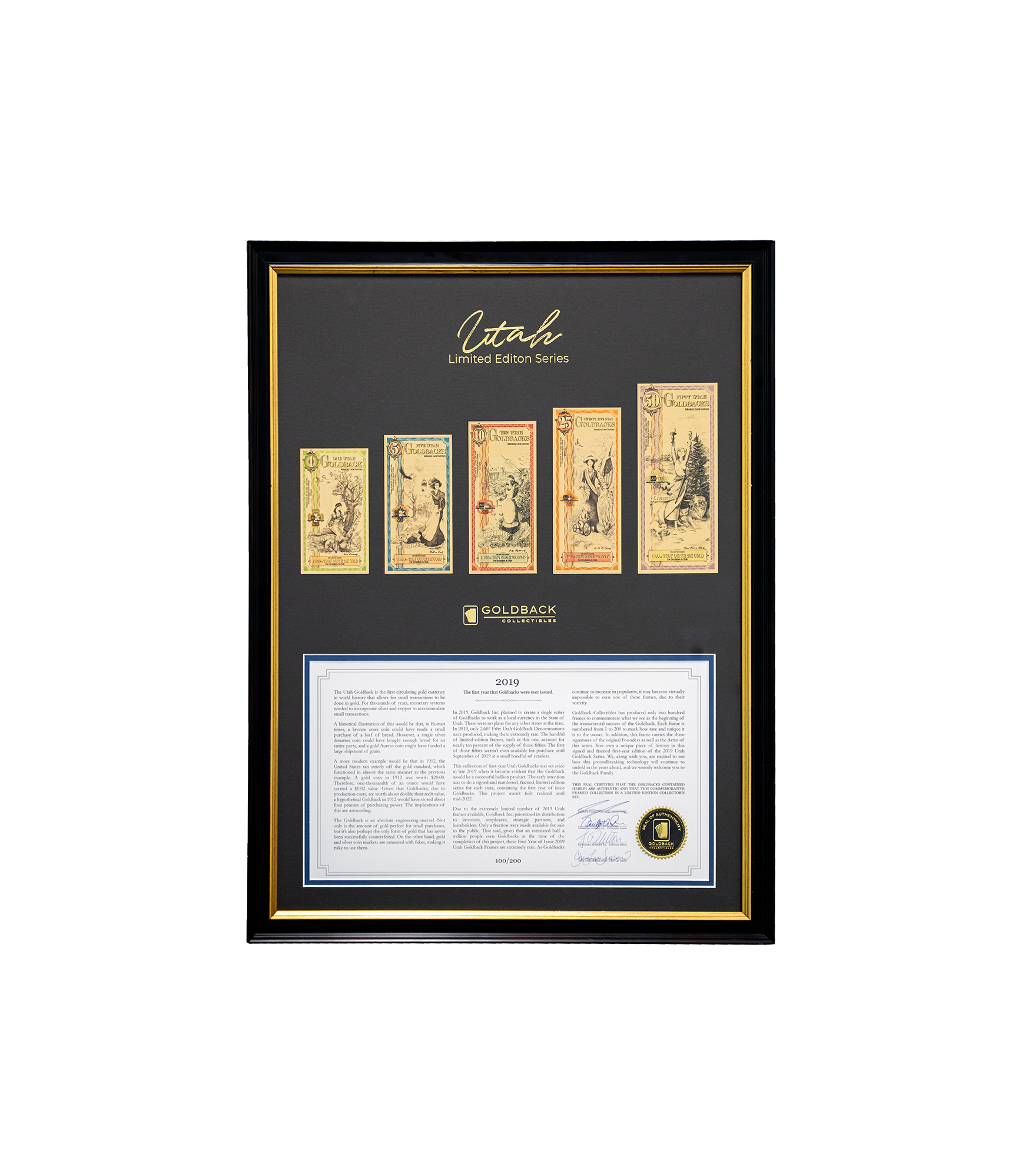 Utah Goldback Collectors Addition Framed Set