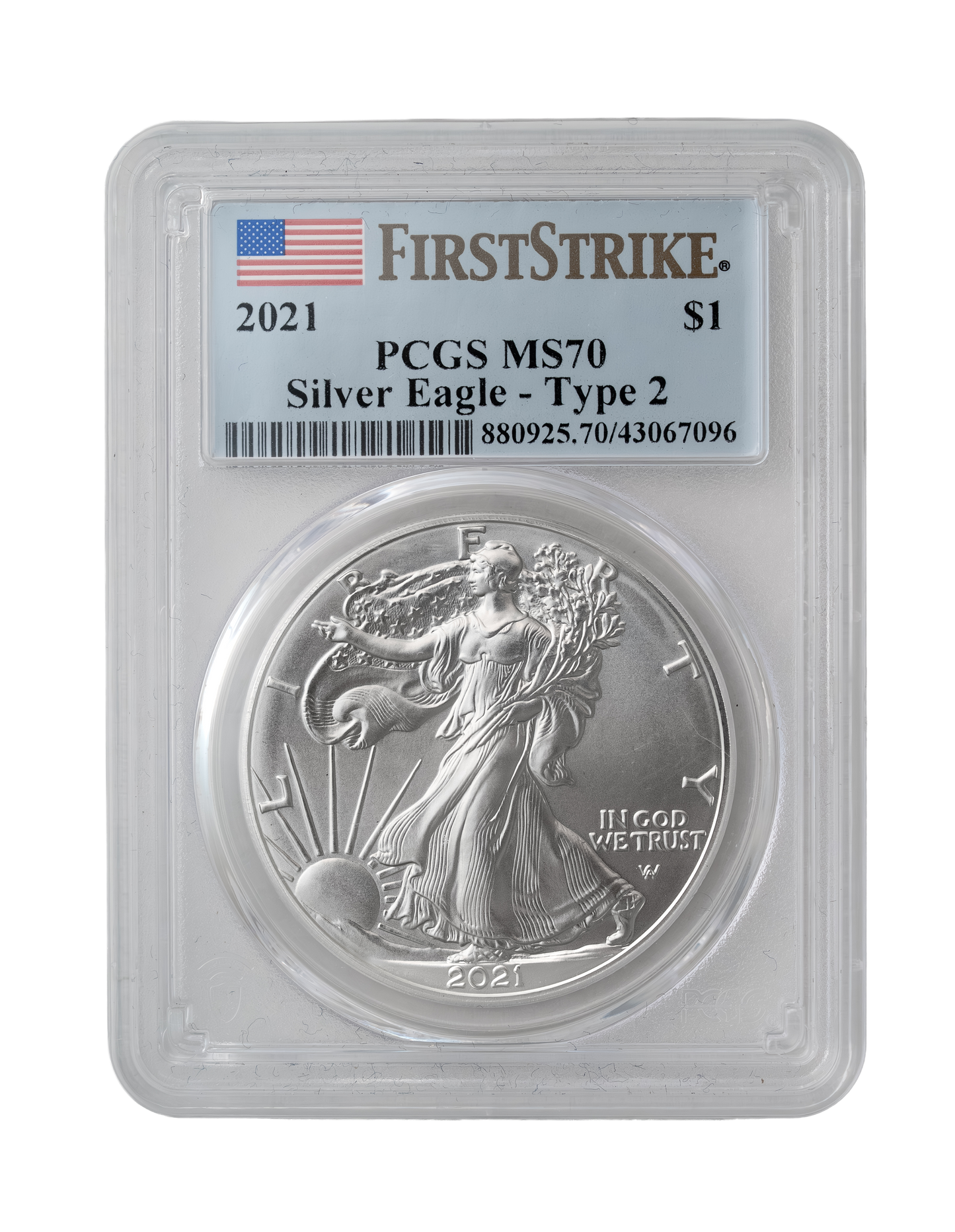 2021 American Silver Eagle Type 2 - PCGS MS-70 First Strike