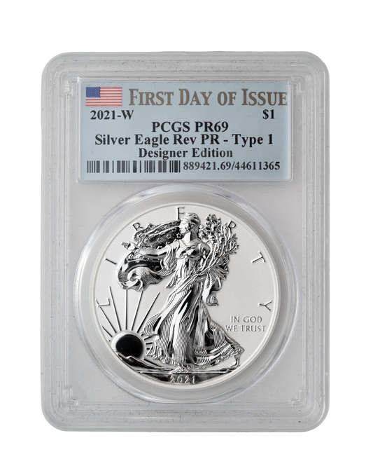 2021-W Reverse Proof American Silver Eagle Type 1 Designer Edition - PCGS PR69