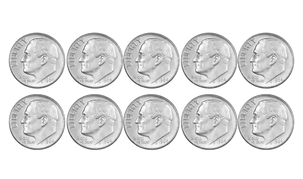 90% Silver Dimes -10 Pack