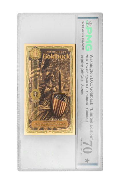 Washington D.C. 1 Goldback -Colorized Graded PMG 60-69