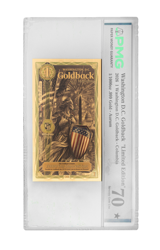 Washington D.C. 1 Goldback -Colorized Graded PMG 60-69